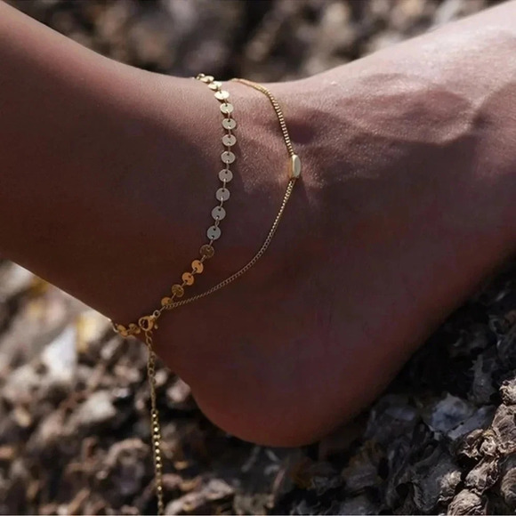 Gold Coin Anklet 14k Boho Beach Summer Gypsy - Picture 3 of 10